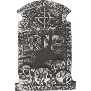 Horror kerkhof decoratie grafsteen RIP met schedels 38 x 27 cm - Halloween feestdecoratie en versiering