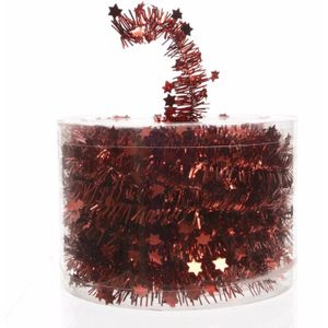 8x Kerstboom sterren folie slingers rood 700 cm - Lametta guirlande - Kerstversiering en decoratie