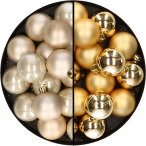 32x stuks kunststof kerstballen mix van champagne en goud 4 cm - Kerstversiering