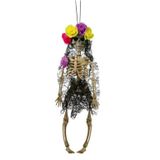Fiestas Horror decoratie skelet/geraamte pop - Day of the Dead vrouw - 40 cm - griezelige Halloween hangdecoratie