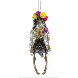 Fiestas Horror decoratie skelet/geraamte pop - Day of the Dead vrouw - 40 cm - griezelige Halloween hangdecoratie