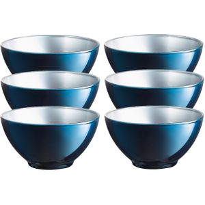 Doosje met 6x stuks luxe stijlvolle flashy keuken/dessert/serveer diepe schaaltjes 50 CL blauw/zilver