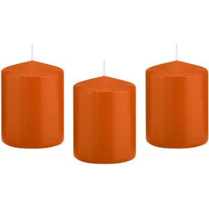 10x Oranje cilinderkaarsen/stompkaarsen 6 x 8 cm 29 branduren - Geurloze kaarsen oranje - Woondecoraties