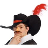 Fiestas Piraten kapitein verkleed hoed - zwart - met veer - volwassenen