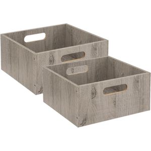 Set van 2x stuks opbergmand/kastmand 14 liter grijs/greywash van hout 31 x 31 x 15 cm - Opbergboxen - Vakkenkast manden
