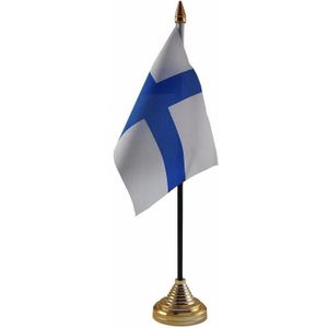2x stuks finland tafelvlaggetje 10 x 15 cm met standaard - Landen vlaggen feestartikelen en tafel versiering