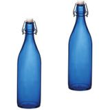 Set van 2 stuks blauwe giara flessen met beugeldop - Woondecoratie giara fles - Blauwe weckflessen