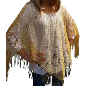 Gouden visnet poncho/ omslagdoek/ stola dames - Gouden glitter carnaval/ verkleed kleding