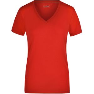 Rood dames stretch t-shirt met V-hals
