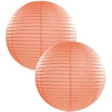 Set van 6x stuks luxe bol-vormige lampion perzik roze 25 cm - Feestartikelen/versieringen - Binnen/buiten/tuin