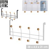 Urban Living Deur ophang kapstok - met 8x ophanghaken/knoppen - zwart/beige - B38 x H21 cm - metaal/bamboe