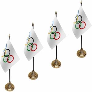 4x stuks olympische Spelen tafelvlaggetjes 10 x 15 cm met standaard - versiering feestartikelen