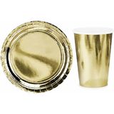 Tafel dekken feestartikelen metallic goud kleur 40x bordjes/40x drink bekers - Gedekte tafel feestartikelen