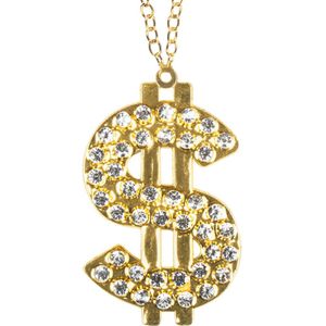 Boland Carnaval/verkleed accessoires Pooier/pimp/gangster sieraden - dollar ketting - goud - kunststof - volwassenen