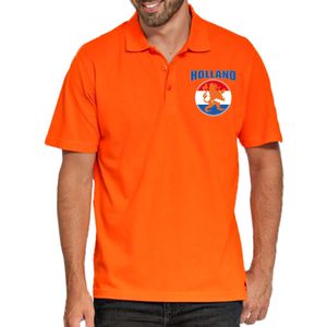 Grote maten oranje fan poloshirt voor heren - leeuw en vlagcirkel op borst - Holland / Nederland supporter - EK/ WK shirt / outfit