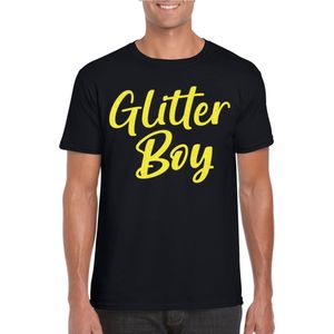 Bellatio Decorations Verkleed T-shirt voor heren - glitter boy - zwart - geel glitter - carnaval