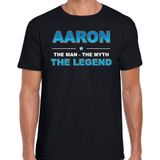 Naam cadeau Aaron - The man, The myth the legend t-shirt  zwart voor heren - Cadeau shirt voor o.a verjaardag/ vaderdag/ pensioen/ geslaagd/ bedankt