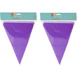 Party Vlaggenlijn - 2x - binnen/buiten - plastic - paars - 600 cm - 25 punt vlaggetjes