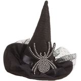 Rubies Halloween heksenhoed - mini hoedje op diadeem - one size - zwart - meisjes/dames - verkleed accessoires