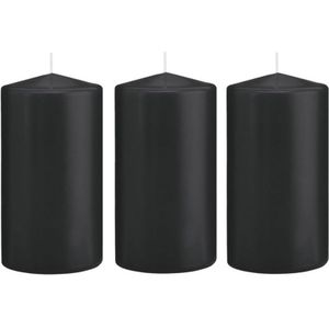 5x Zwarte cilinderkaars/stompkaars 8 x 15 cm 69 branduren - Geurloze kaarsen - Stompkaarsen