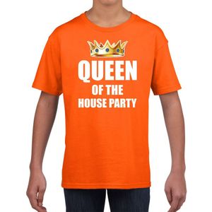Koningsdag t-shirt Queen of the house party oranje voor kinderen / meisjes - Woningsdag - thuisblijvers / Kingsday thuis vieren