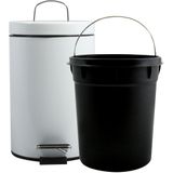 MSV Prullenbak/pedaalemmer - metaal - wit - 5 liter - 20 x 28 cm - Badkamer/toilet