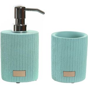 Items badkamer accessoires set drinkbeker/zeeppompje 300ml - mintgroen