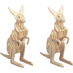 2x Stuks Houten Dieren 3D Puzzel Kangoeroe - Speelgoed Bouwpakket 23 X 18,5 X 0,3 Cm.