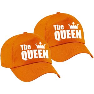 4x stuks the Queen pet / cap oranje met witte letters en kroon voor dames - Koningsdag - verkleedpet / feestpet