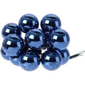 60x Mini glazen kerstballen kerststekers/instekertjes donkerblauw 2 cm - Donkerblauwe kerststukjes kerstversieringen glas