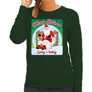 Foute Kersttrui / sweater - Merry Shitmas Losing a Turkey - groen voor dames - kerstkleding / kerst outfit