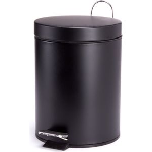 MSV Prullenbak/pedaalemmer - metaal - zwart - 5 liter - 20 x 28 cm - Badkamer/toilet