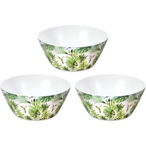 Melamine serveerschalen tropische print/wit 25 cm - 3x stuks