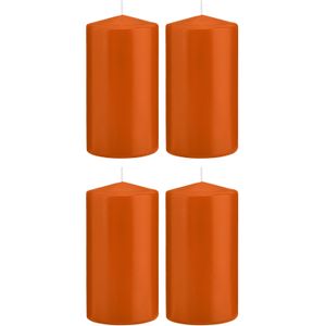 4x Oranje cilinderkaarsen/stompkaarsen 8 x 15 cm 69 branduren - Geurloze kaarsen oranje - Woondecoraties