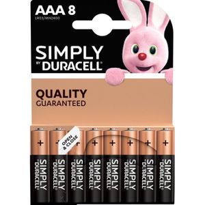 8x Duracell AAA Simply batterijen 1.5 V - alkaline - LR03 MN2400 - Batterijen pack