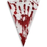 Halloween/horror thema vlaggenlijn - 3x - bloederige hand - kunststof - 400 cm - griezelige vlaggetjes versiering
