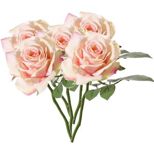 Top Art Kunstbloem Roos de luxe - 5x - roze - 30 cm - kunststof steel - decoratie bloemen
