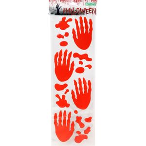 Horror/halloween raamsticker - Bloederige handen en spetters - 46 x 13 cm - Feestartikelen/versiering