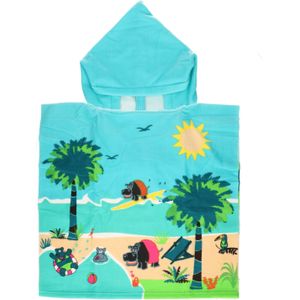 Bad cape/poncho - kinderen - nijlpaard print - 60 x 120 cm - microvezel