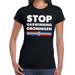 Groningen protest t-shirt zwart voor dames -STOP gaswinningen Groningen shirt voor dames