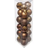 36x stuks kerstballen bruin glans en mat kunststof diameter 3 cm - Kerstboom versiering