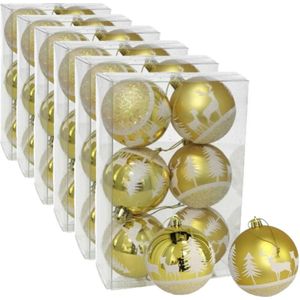 36x stuks gedecoreerde kerstballen goud kunststof diameter 6 cm - Kerstboom versiering