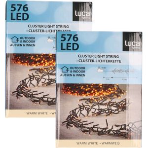 Set van 2x stuks clusterverlichting 576 warm witte lampjes met afstandsbediening 4,2 meter