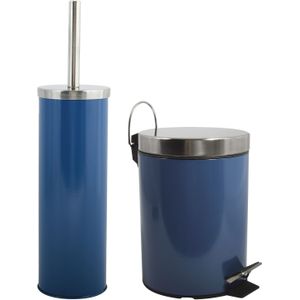 MSV Toiletborstel in houder 35 cm/pedaalemmer 3L set Moods - Kunststof/Metaal - blauw