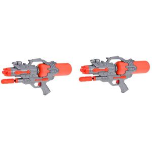 2x Waterpistolen/waterpistool oranje van 46 cm met pomp kinderspeelgoed - waterspeelgoed van kunststof - waterpistolen met pomp