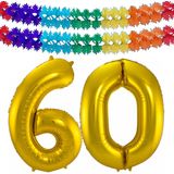 Folie ballonnen - Leeftijd cijfer 60 - goud - 86 cm - en 2x slingers
