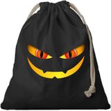 1x Monster gezicht canvas snoep tasje/ snoepzakje halloween zwart met koord 25 x 30 cm - snoeptasje halloween