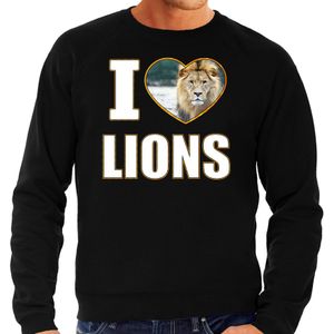 I love lions trui met dieren foto van een leeuw zwart voor heren - cadeau sweater leeuwen liefhebber