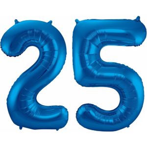 Cijfer ballonnen - Verjaardag versiering 25 jaar - 85 cm - blauw