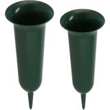 DK Design Grafvazen kunststof - groen - H37 en H32 cm - grafdecoratie -bloemenvaas herdenkingsplaats